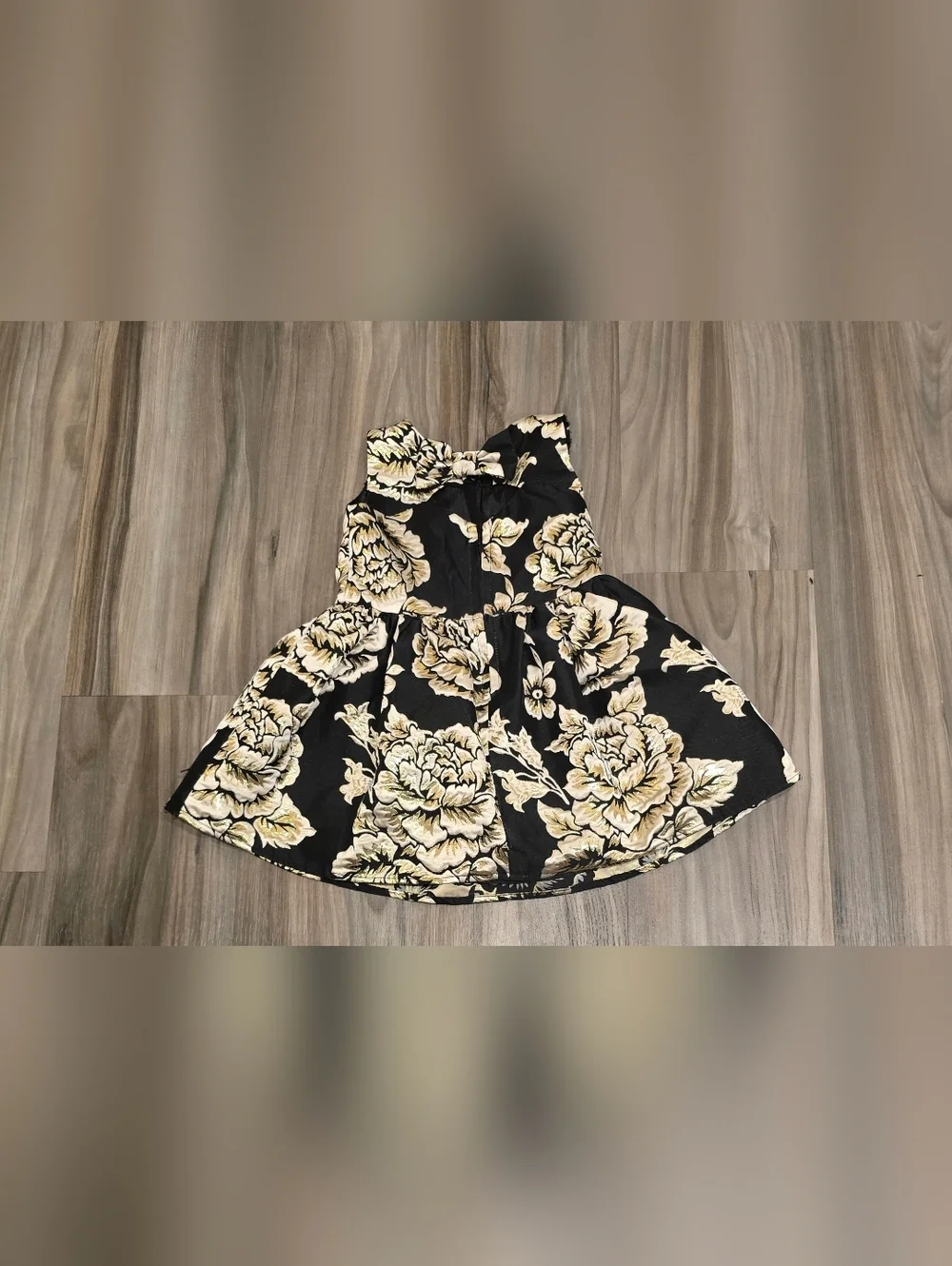 The Children’s Place Girls Gold Black Jacquard Floral Dress Sz 3T Holiday Formal